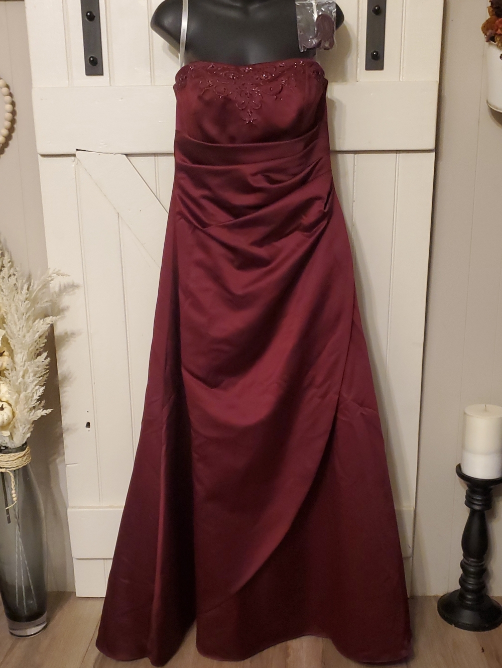 Strapless Burgundy Evening Gown